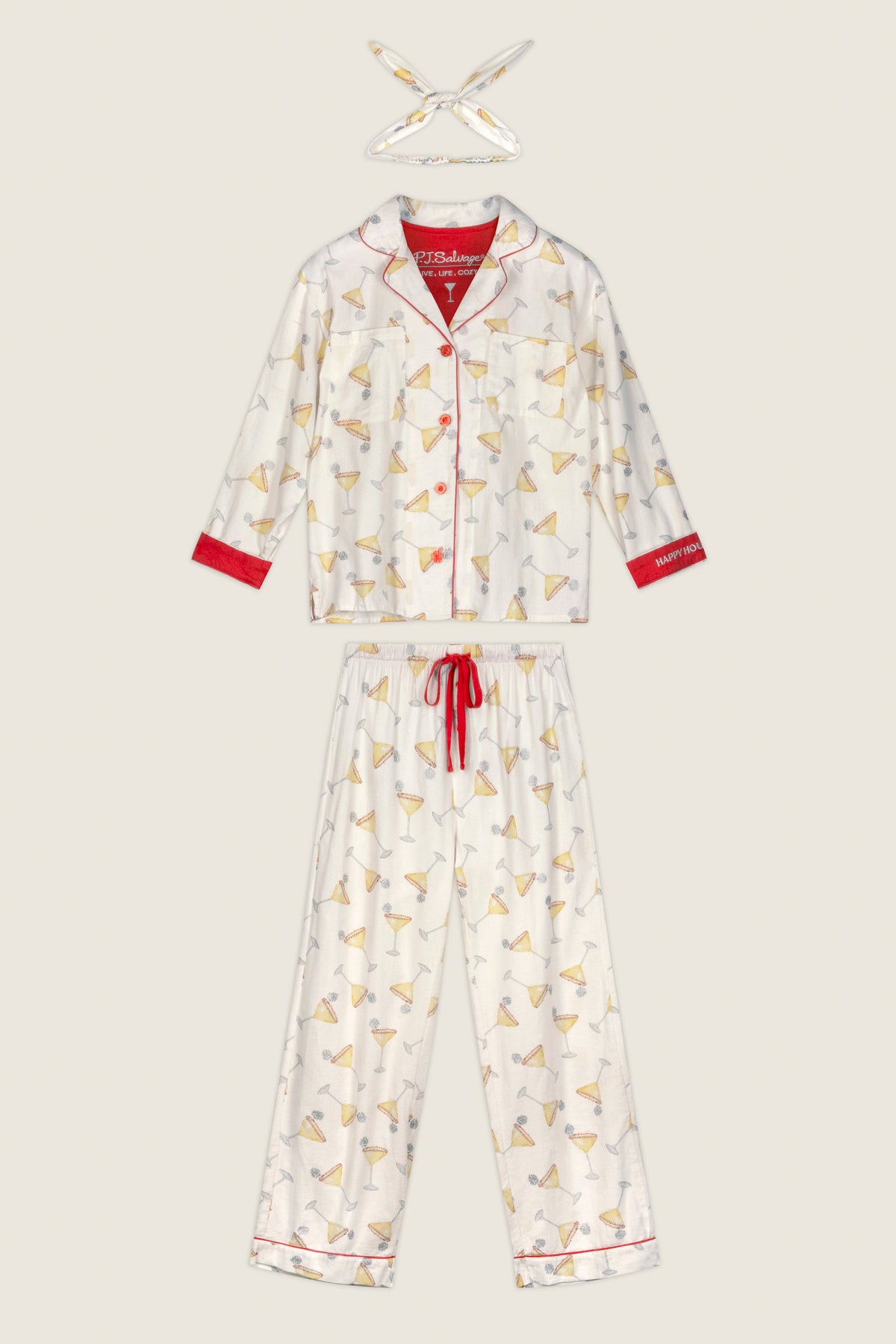 Happy Hour Cocktail Print 3-Piece Flannel PJ Set - AFTERGLOW