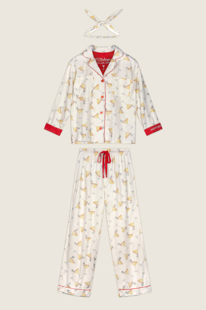 Happy Hour Cocktail Print 3-Piece Flannel PJ Set - AFTERGLOW