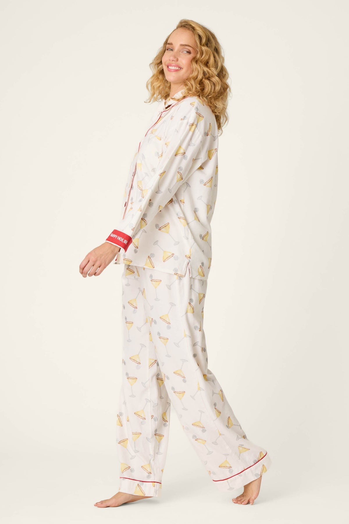 Happy Hour Cocktail Print 3-Piece Flannel PJ Set - AFTERGLOW