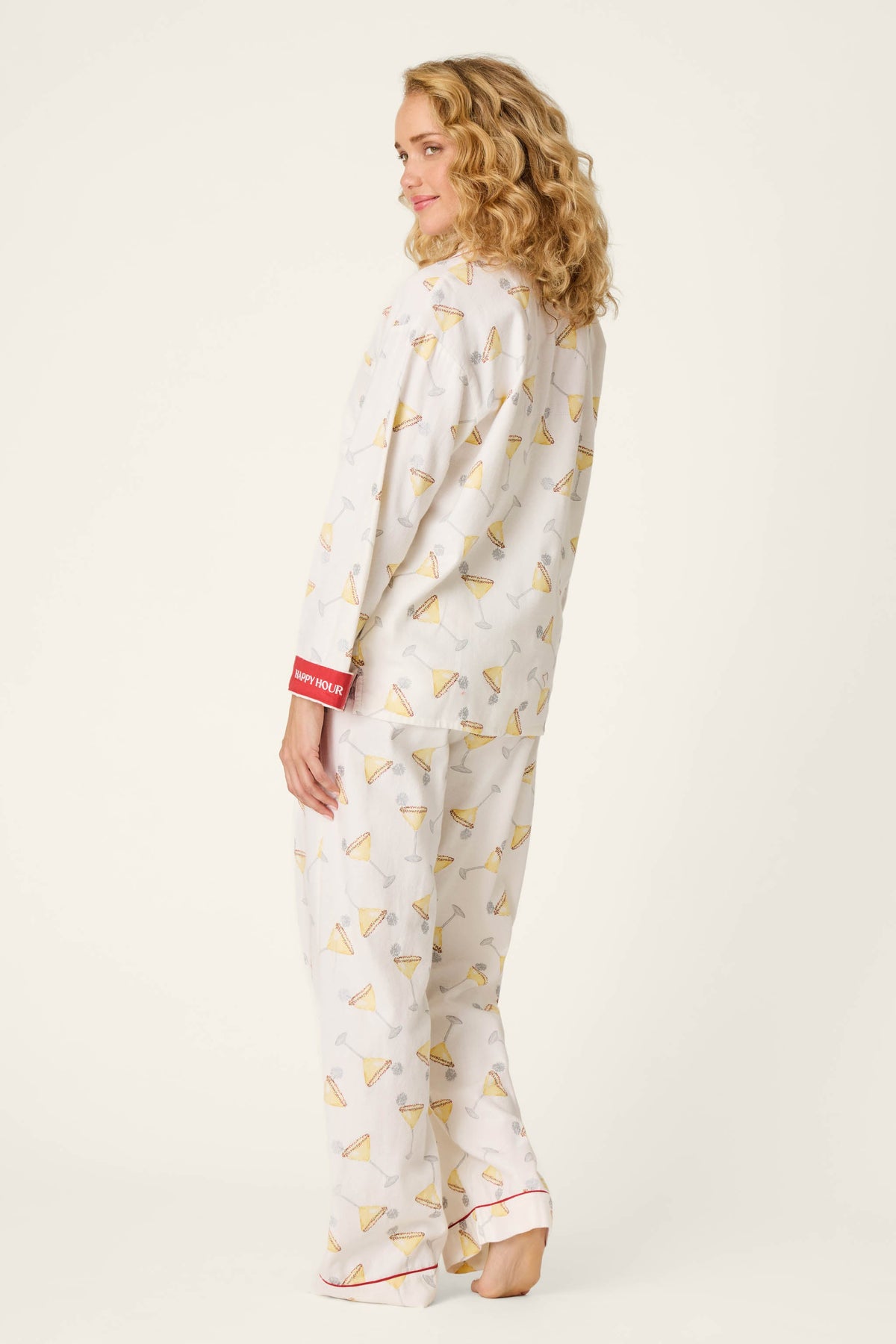 Happy Hour Cocktail Print 3-Piece Flannel PJ Set - AFTERGLOW