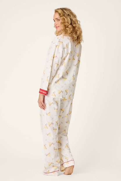 Happy Hour Cocktail Print 3-Piece Flannel PJ Set - AFTERGLOW