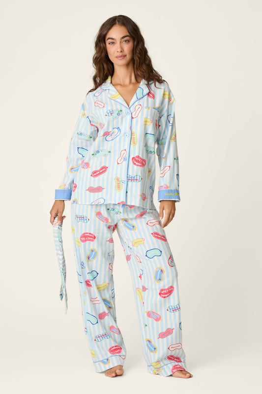 Out of Office Eyemask Print 3-Piece Flannel PJ Set - BREEZE