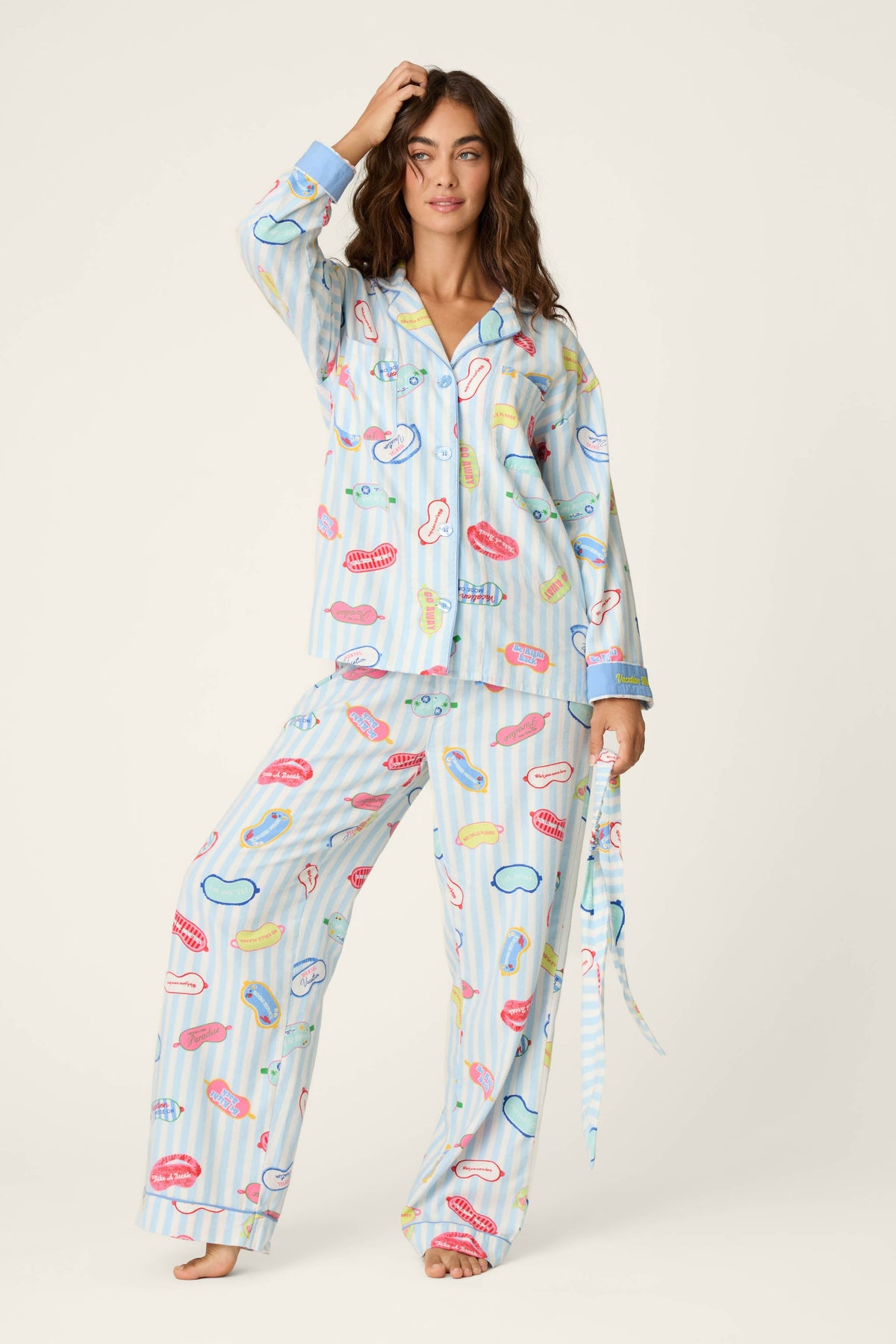 Out of Office Eyemask Print 3-Piece Flannel PJ Set - BREEZE