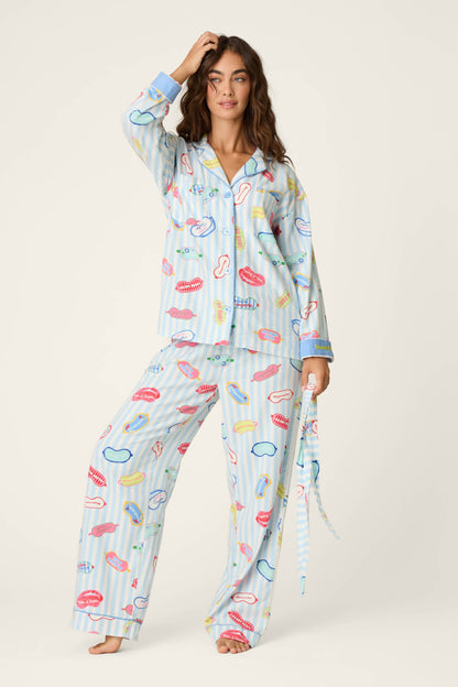 Out of Office Eyemask Print 3-Piece Flannel PJ Set - BREEZE