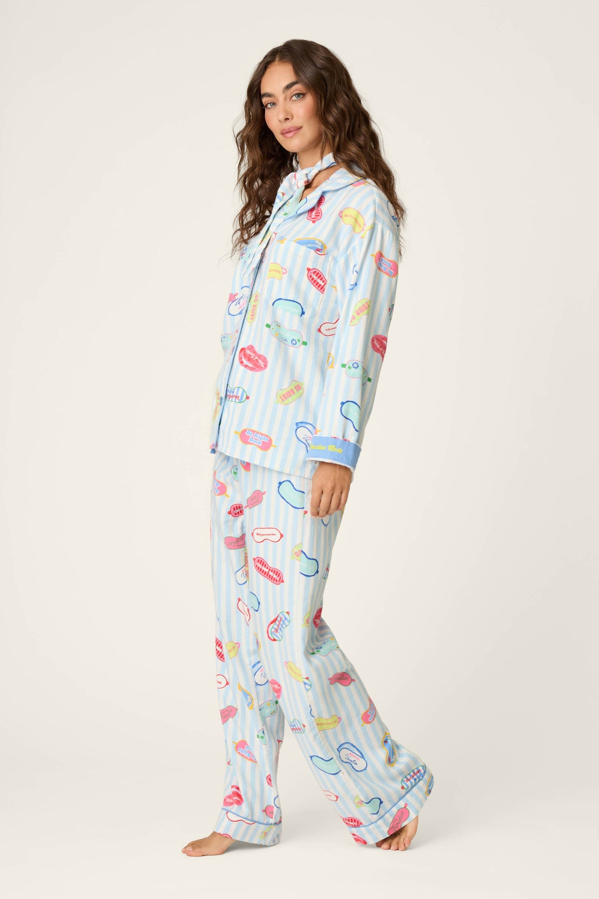 Out of Office Eyemask Print 3-Piece Flannel PJ Set - BREEZE