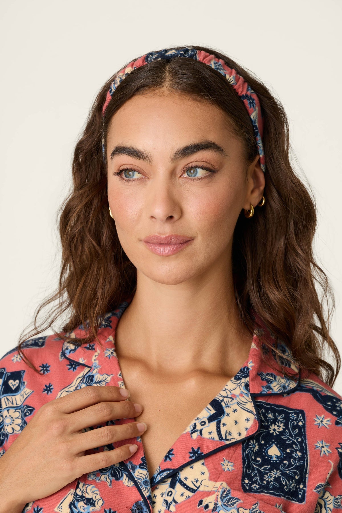 Lucky in Love Western Print 3-Piece Long Sleeve Flannel PJ Set - DARK ROSE