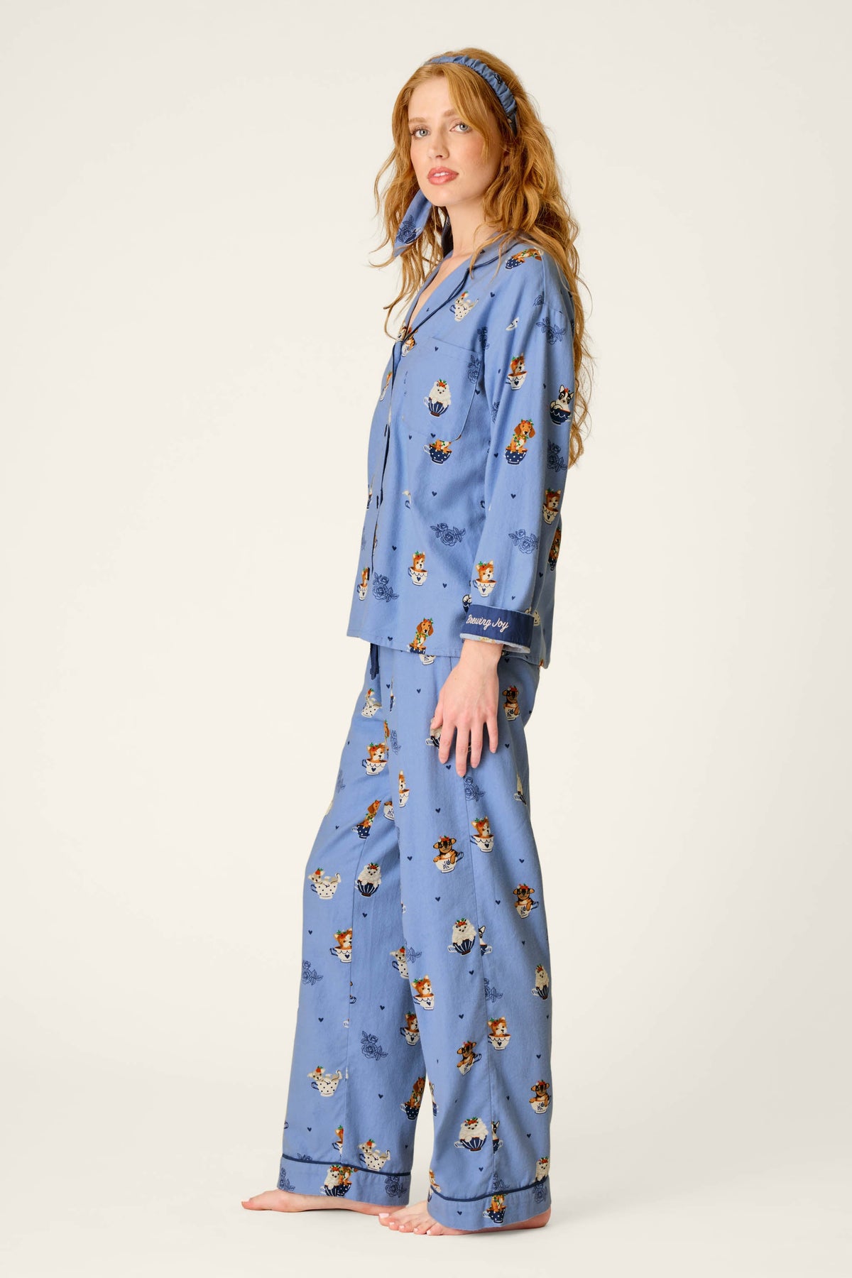 Teacup Pups 3-Piece Flannel PJ Set - DENIM