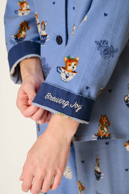 Teacup Pups 3-Piece Flannel PJ Set - DENIM
