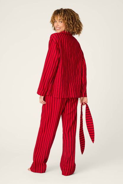 Bow Icon 3-Piece Long Sleeve Flannel PJ Set - LIPSTICK