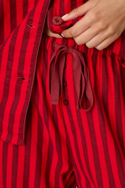 Bow Icon 3-Piece Long Sleeve Flannel PJ Set - LIPSTICK