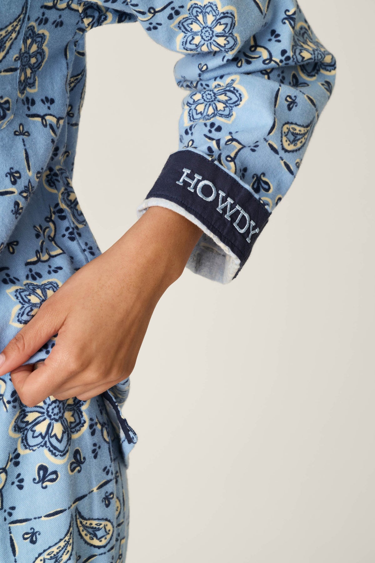 Classic Paisley Bandana Print 3-Piece Long Sleeve Flannel PJ Set - SOFT CHAMBRAY
