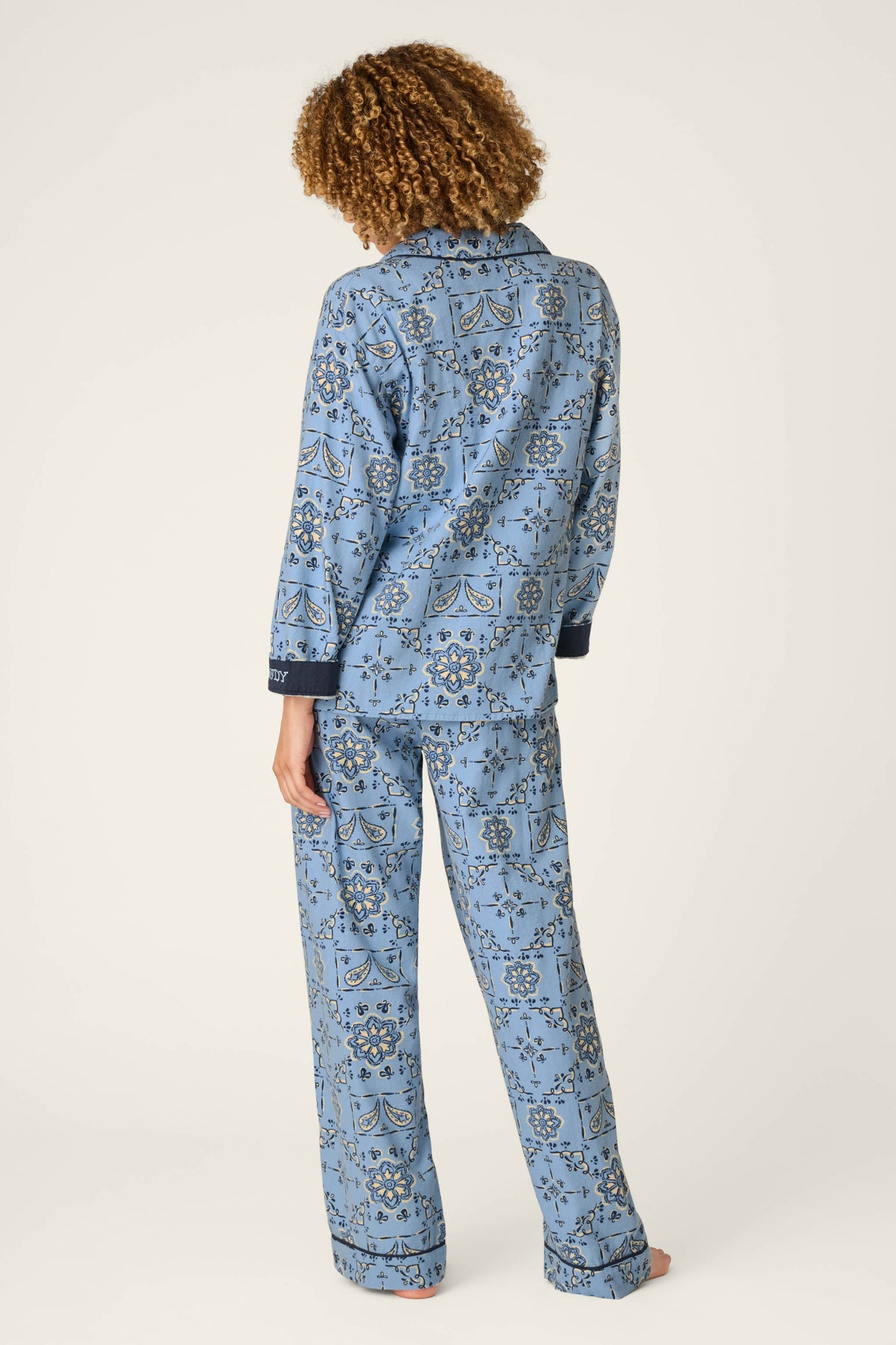 Classic Paisley Bandana Print 3-Piece Long Sleeve Flannel PJ Set - SOFT CHAMBRAY