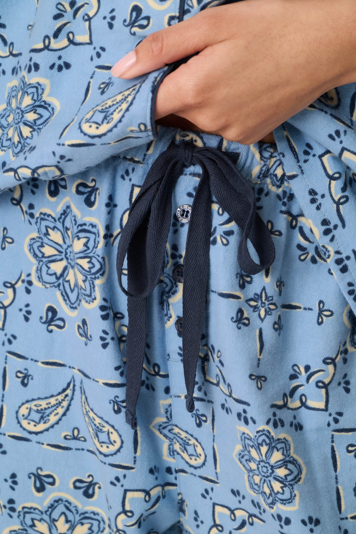 Classic Paisley Bandana Print 3-Piece Long Sleeve Flannel PJ Set - SOFT CHAMBRAY