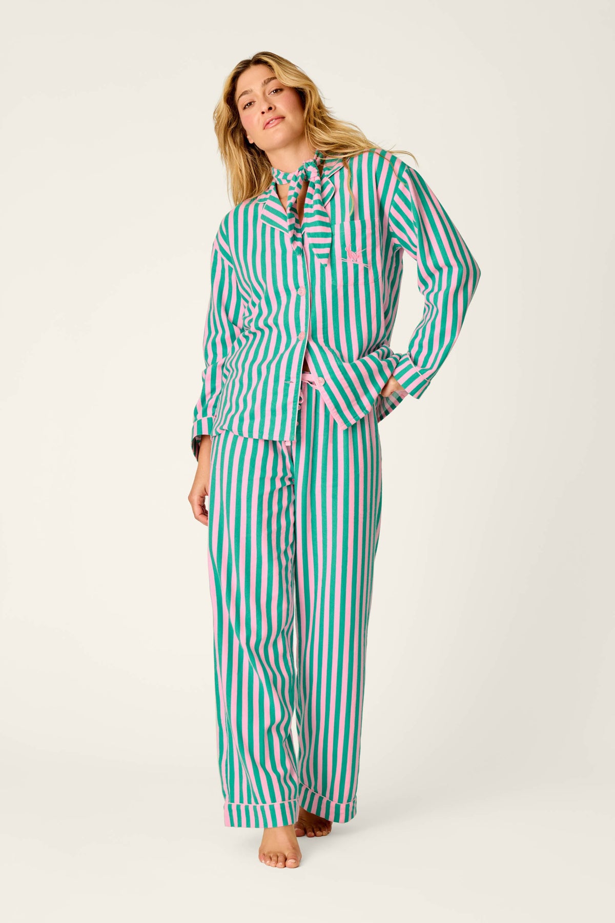 Ski Bunny Icon 3-Piece Long Sleeve Flannel PJ Set - TENDER PINK