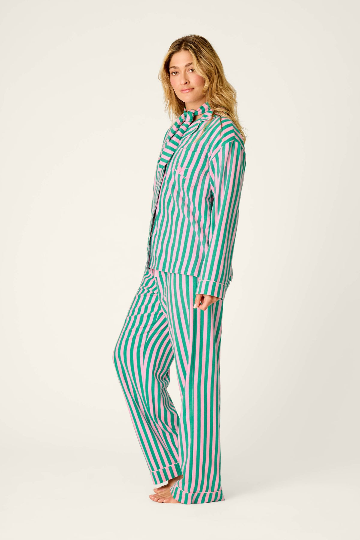 Ski Bunny Icon 3-Piece Long Sleeve Flannel PJ Set - TENDER PINK