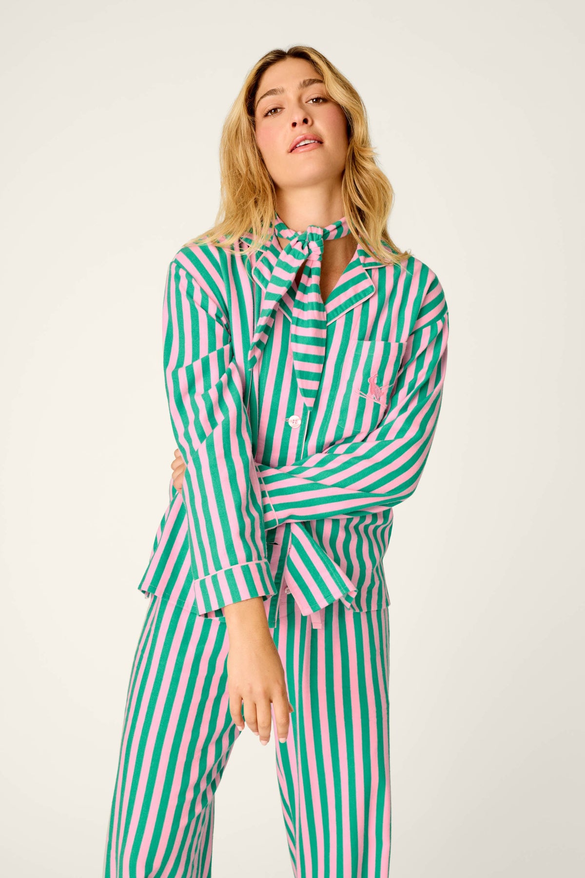 Ski Bunny Icon 3-Piece Long Sleeve Flannel PJ Set - TENDER PINK