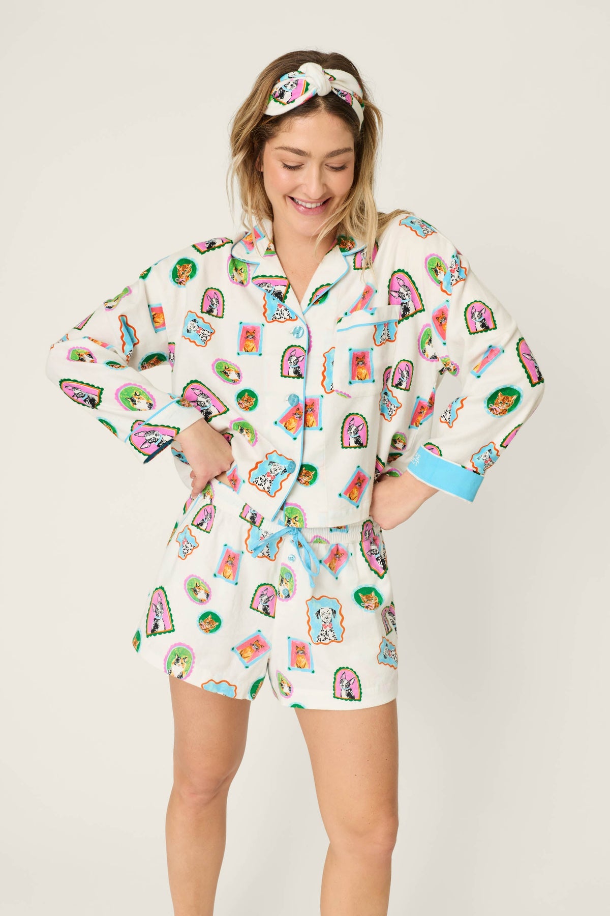 Picture Purrfect Pet Portraits 3-Piece Short Flannel PJ Set - MULTI