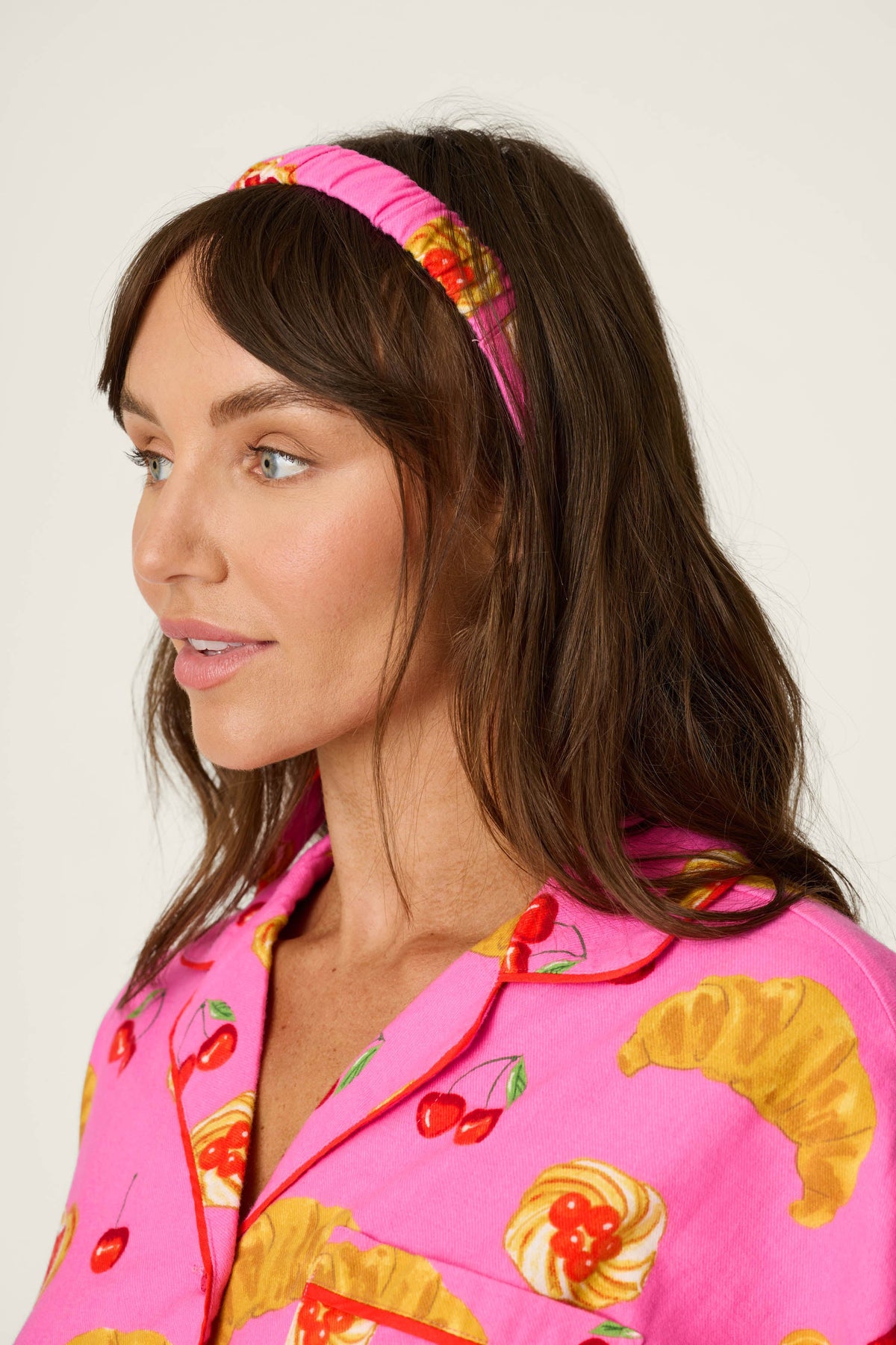 Breakfast Pastry Print 3-Piece Short Flannel PJ Set - PINK ROSE