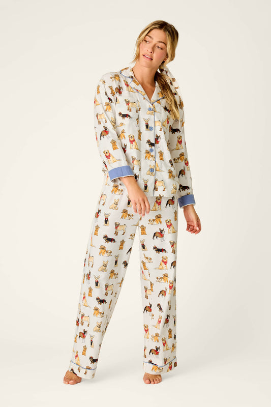Howdy Paw-tner Dog Print 3-Piece Flannel PJ Set - IVORY