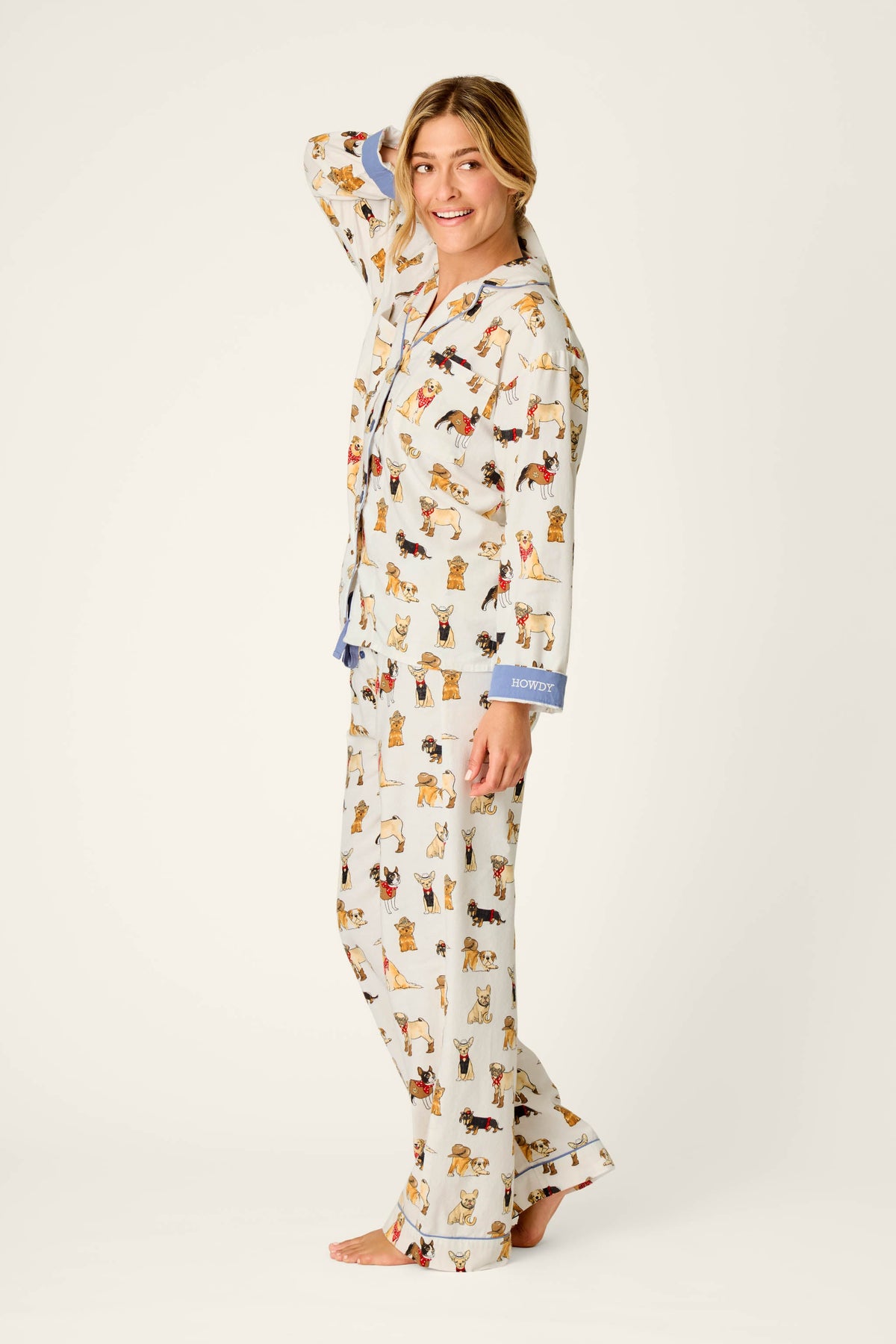 Howdy Paw-tner Dog Print 3-Piece Flannel PJ Set - IVORY