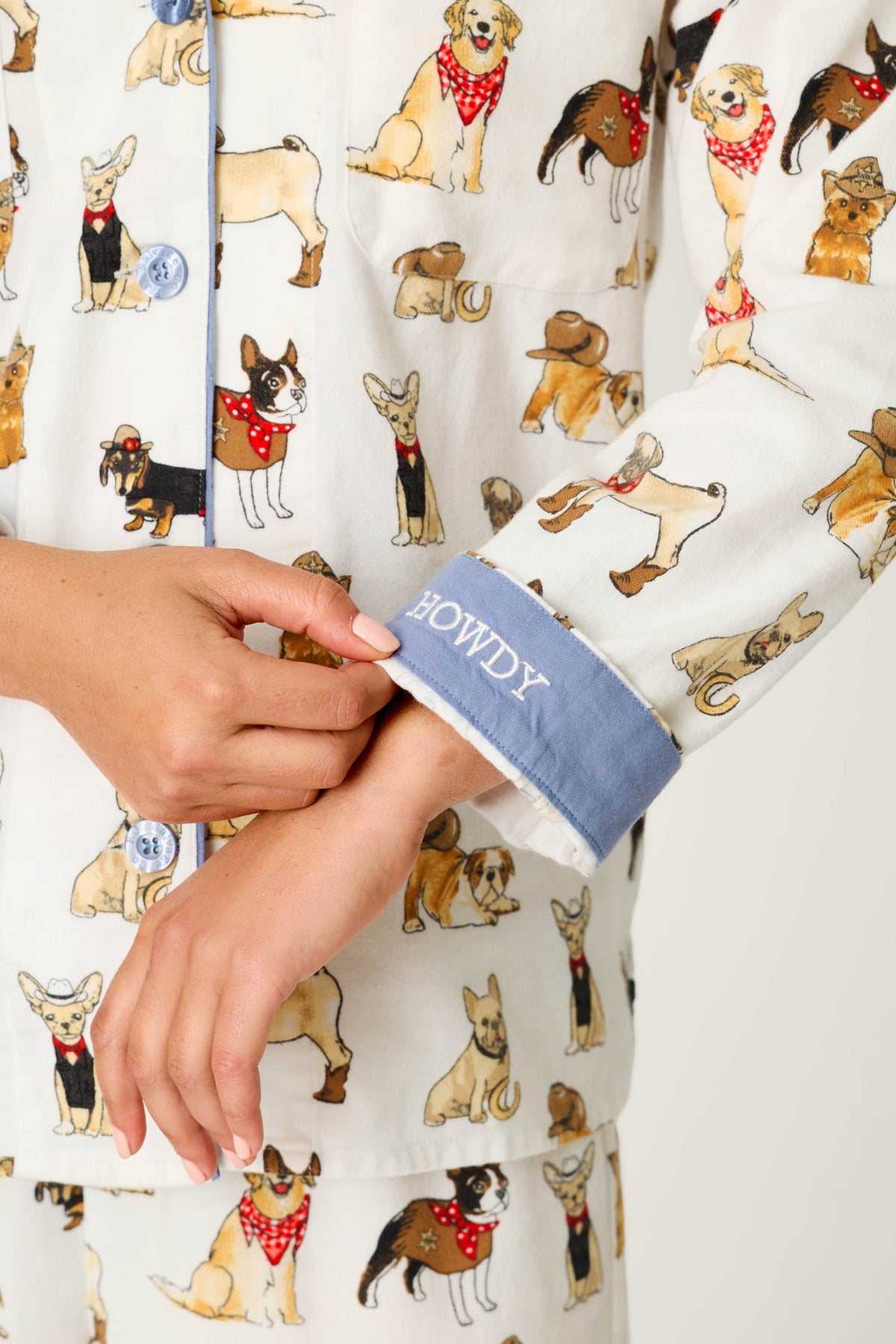 Howdy Paw-tner Dog Print 3-Piece Flannel PJ Set - IVORY