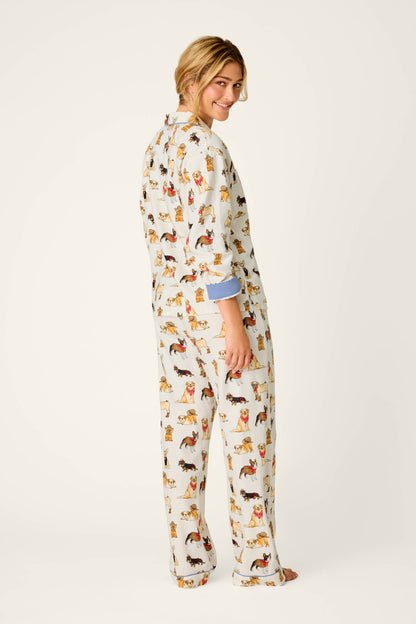 Howdy Paw-tner Dog Print 3-Piece Flannel PJ Set - IVORY