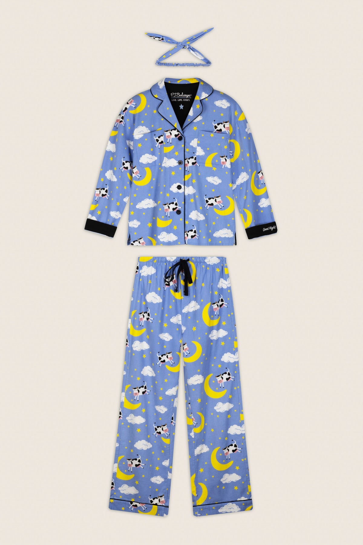 Cows Jumping Over the Moon 3-Piece Flannel PJ Set - PERI