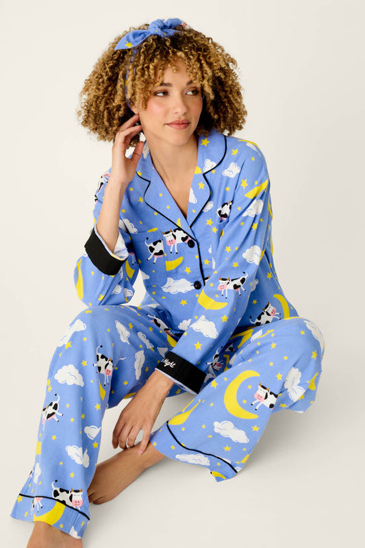 Cows Jumping Over the Moon 3-Piece Flannel PJ Set - PERI