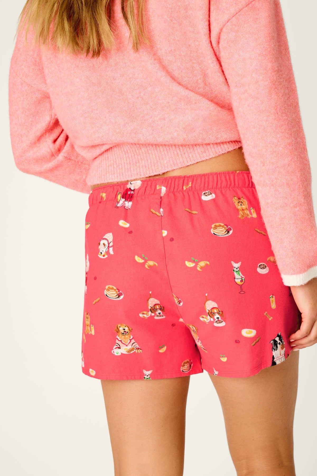 Dogs Who Brunch Flannel Shorts - DARK CORAL