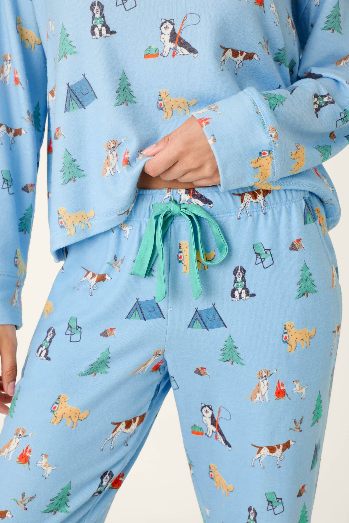 Happy Campawr Dogs Camping Print Jogger Pajama Pants - ANGEL BLUE