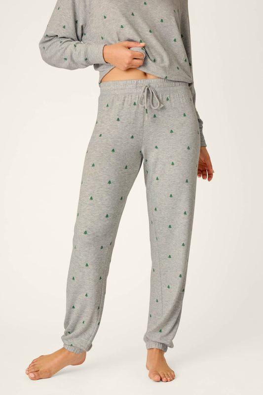 Happy Campawr Tree Print Jogger Pants - HEATHER GREY
