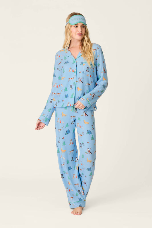 Happy Campawr Dogs Camping Print 3-Piece PJ Set - ANGEL BLUE
