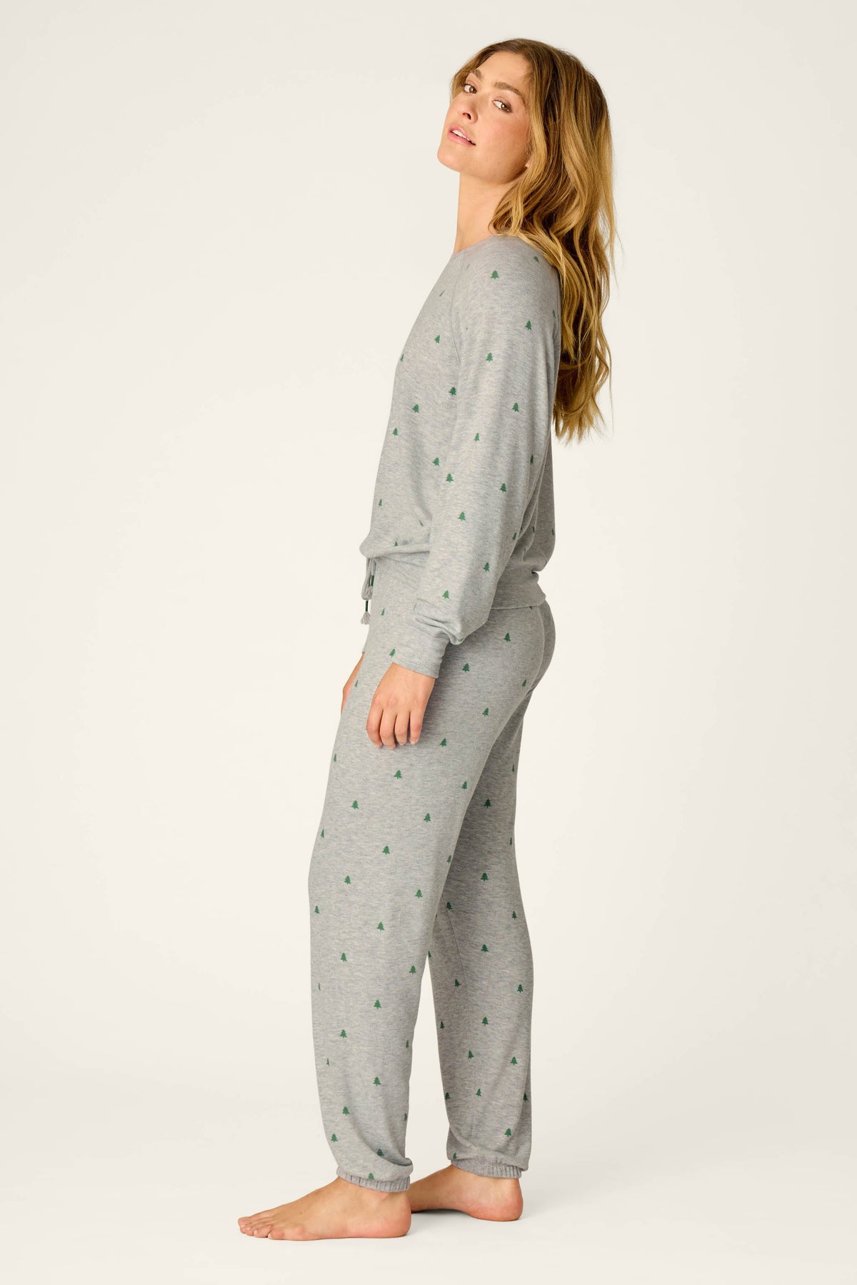 Happy Campawr Tree Print Long Sleeve & Pants Lounge Set - HEATHER GREY