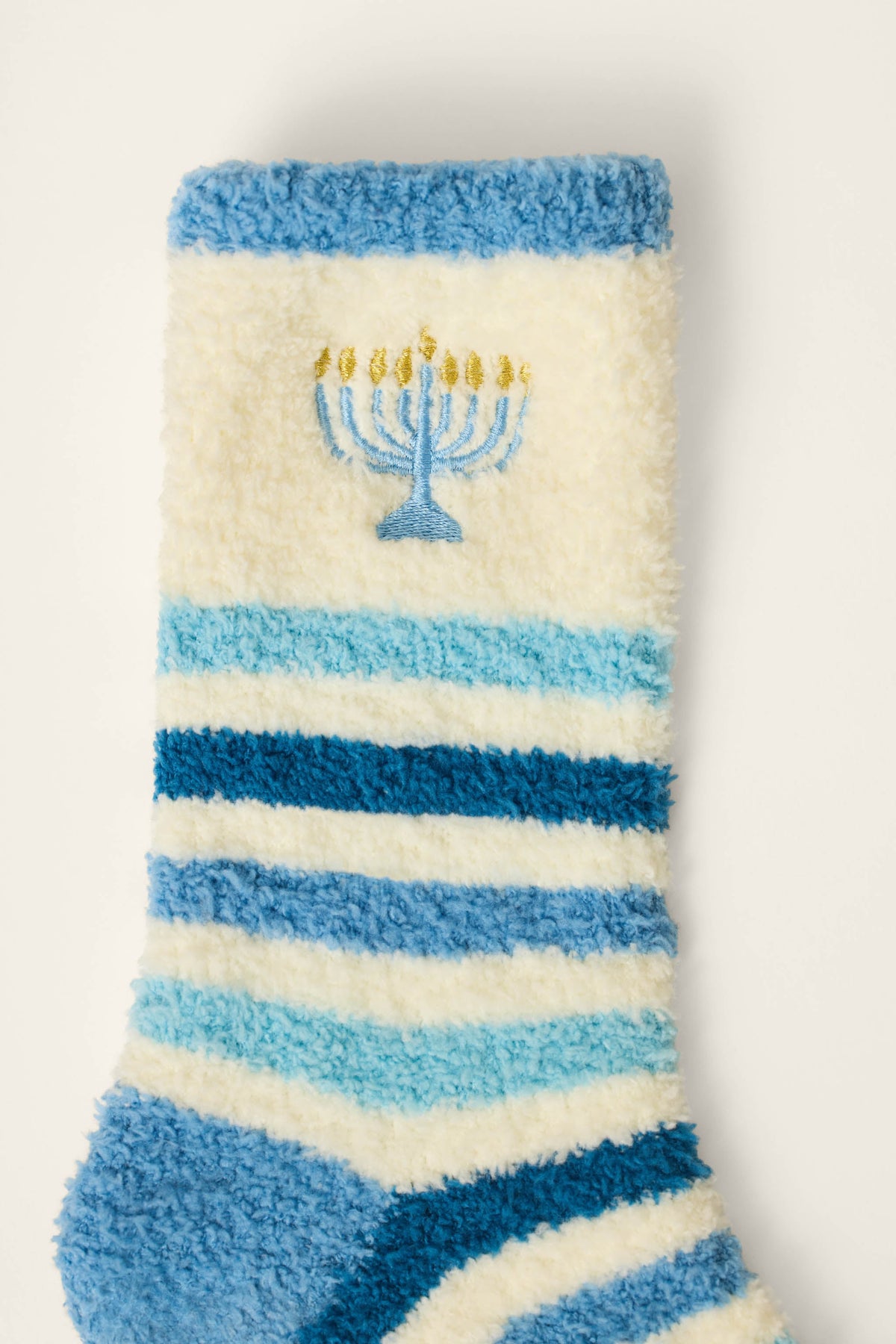 Hannukah Blue Stripes & Menorah Crew Socks - BLUE