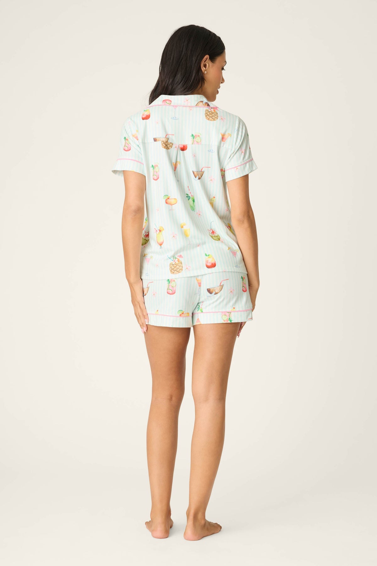 It's Five O'clock Somewhere Cocktail Print 3-Piece PJ Set - LIGHT AQUA