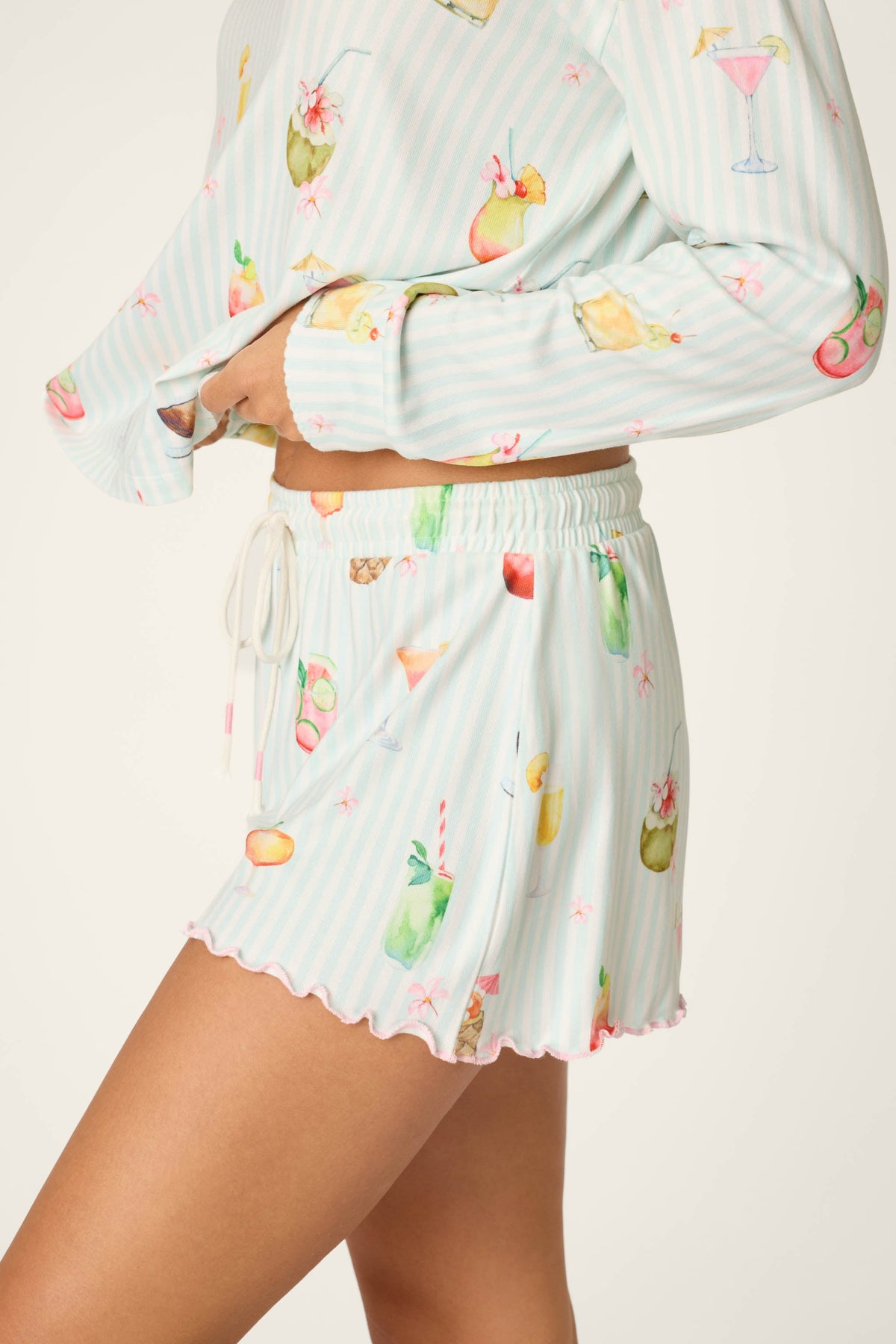 It's Five O'clock Somewhere Cocktail Print Shorts - LIGHT AQUA