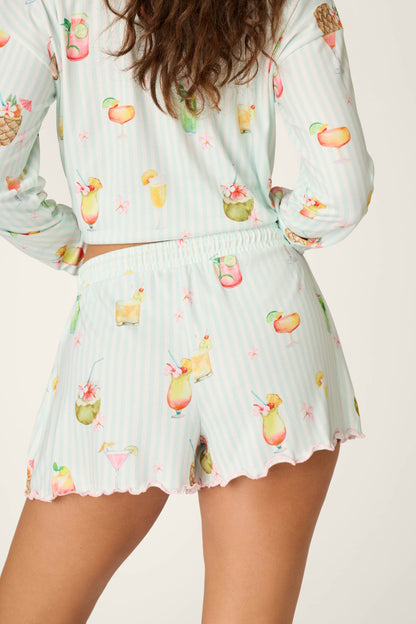 It's Five O'clock Somewhere Cocktail Print Shorts - LIGHT AQUA