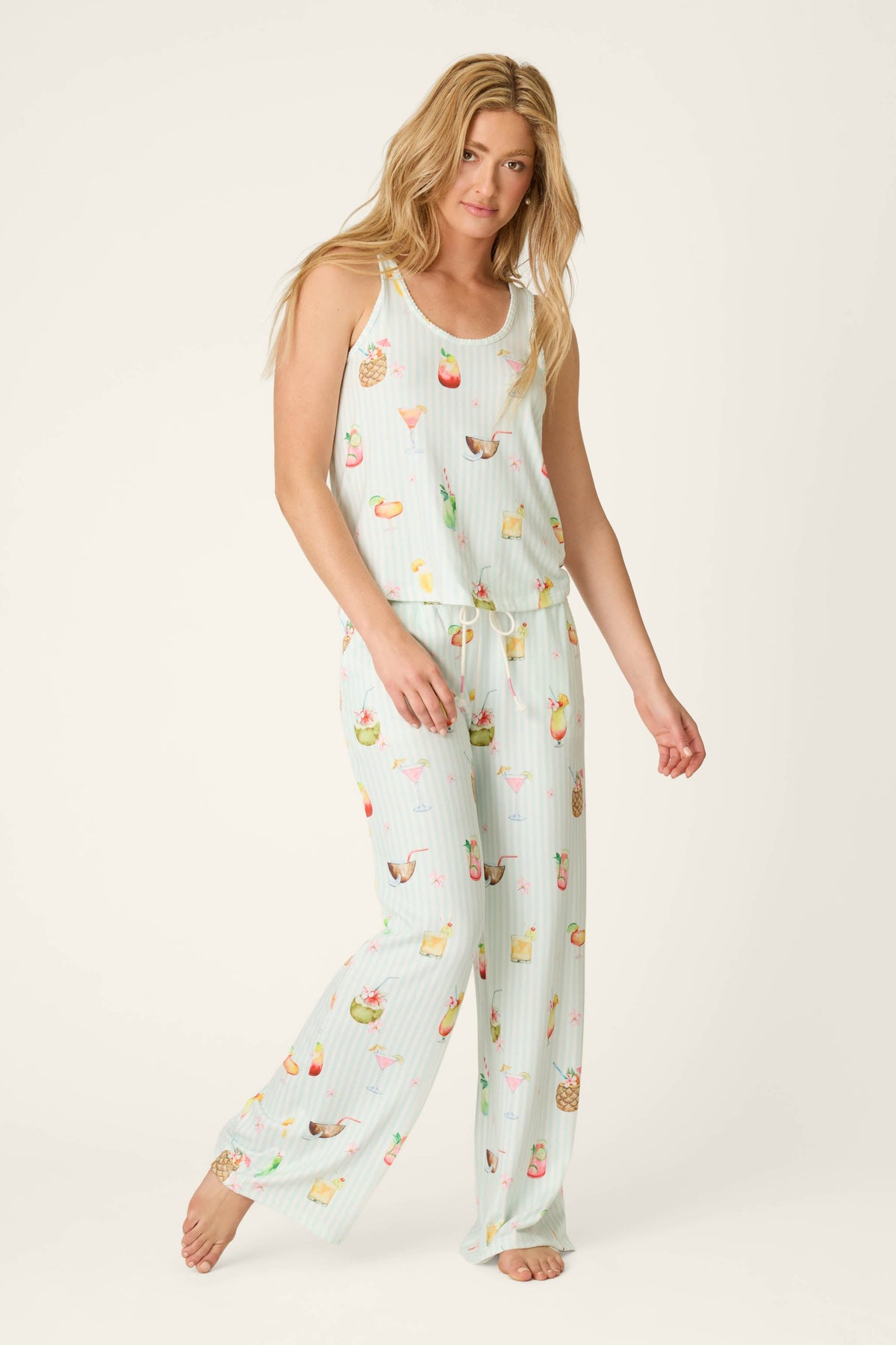 It's Five O'clock Somewhere Cocktail Print Tank Top - LIGHT AQUA