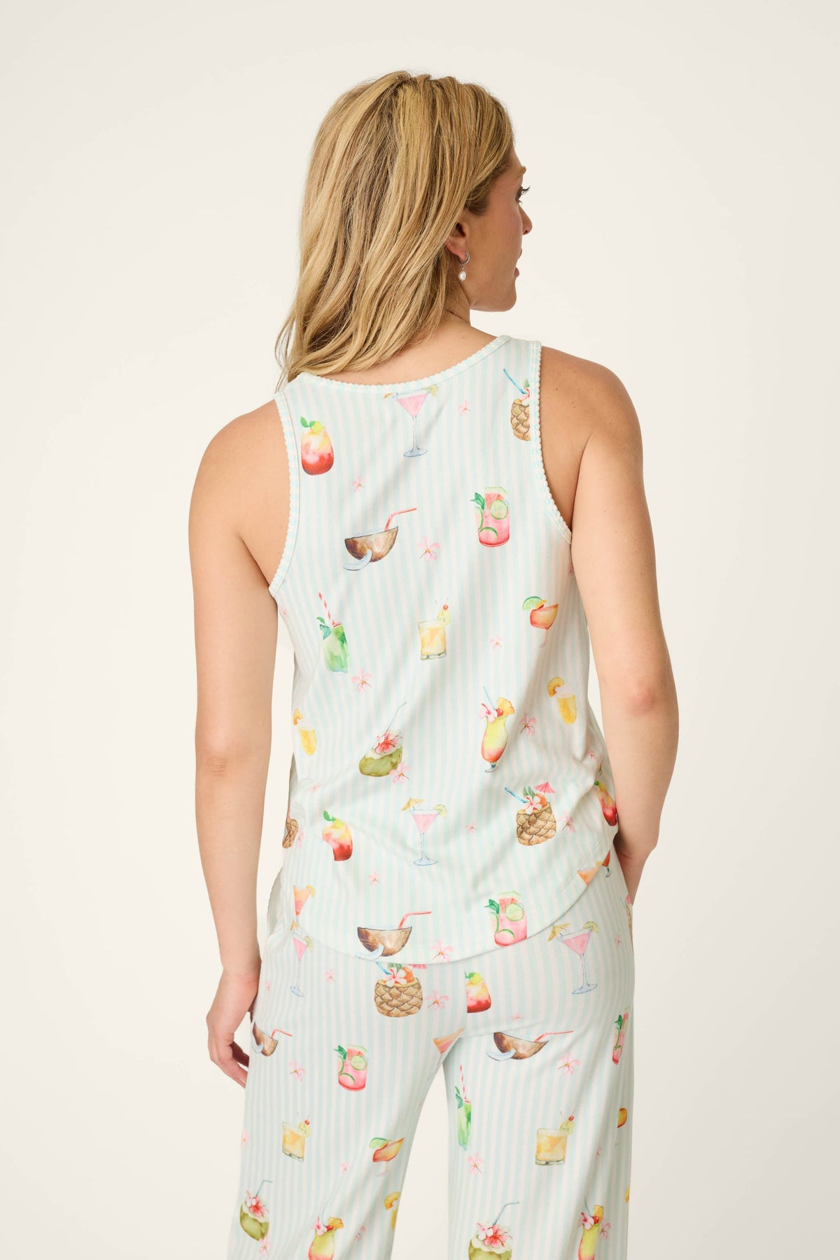 It's Five O'clock Somewhere Cocktail Print Tank Top - LIGHT AQUA