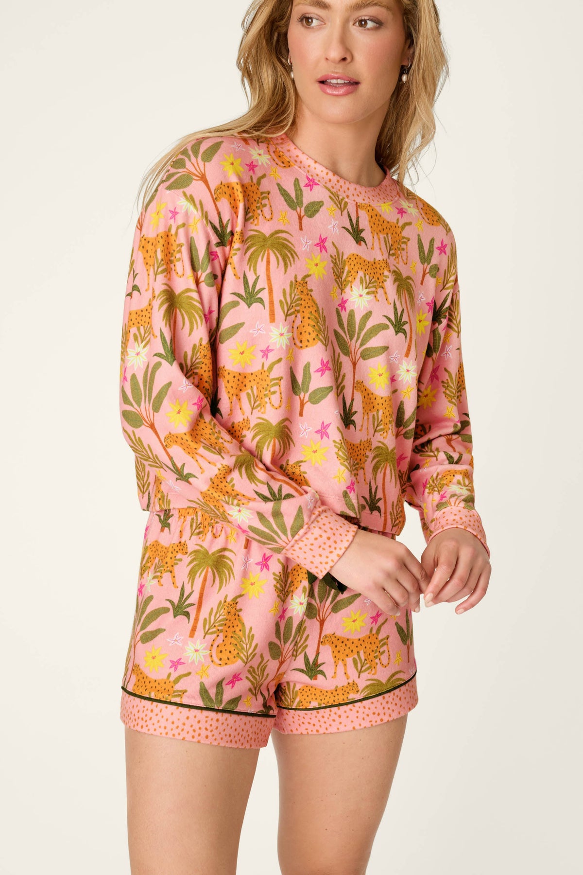 In the Jungle Leopard Safari Long Sleeve Top - BLOSSOM