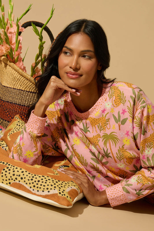 In the Jungle Leopard Safari Long Sleeve Top - BLOSSOM