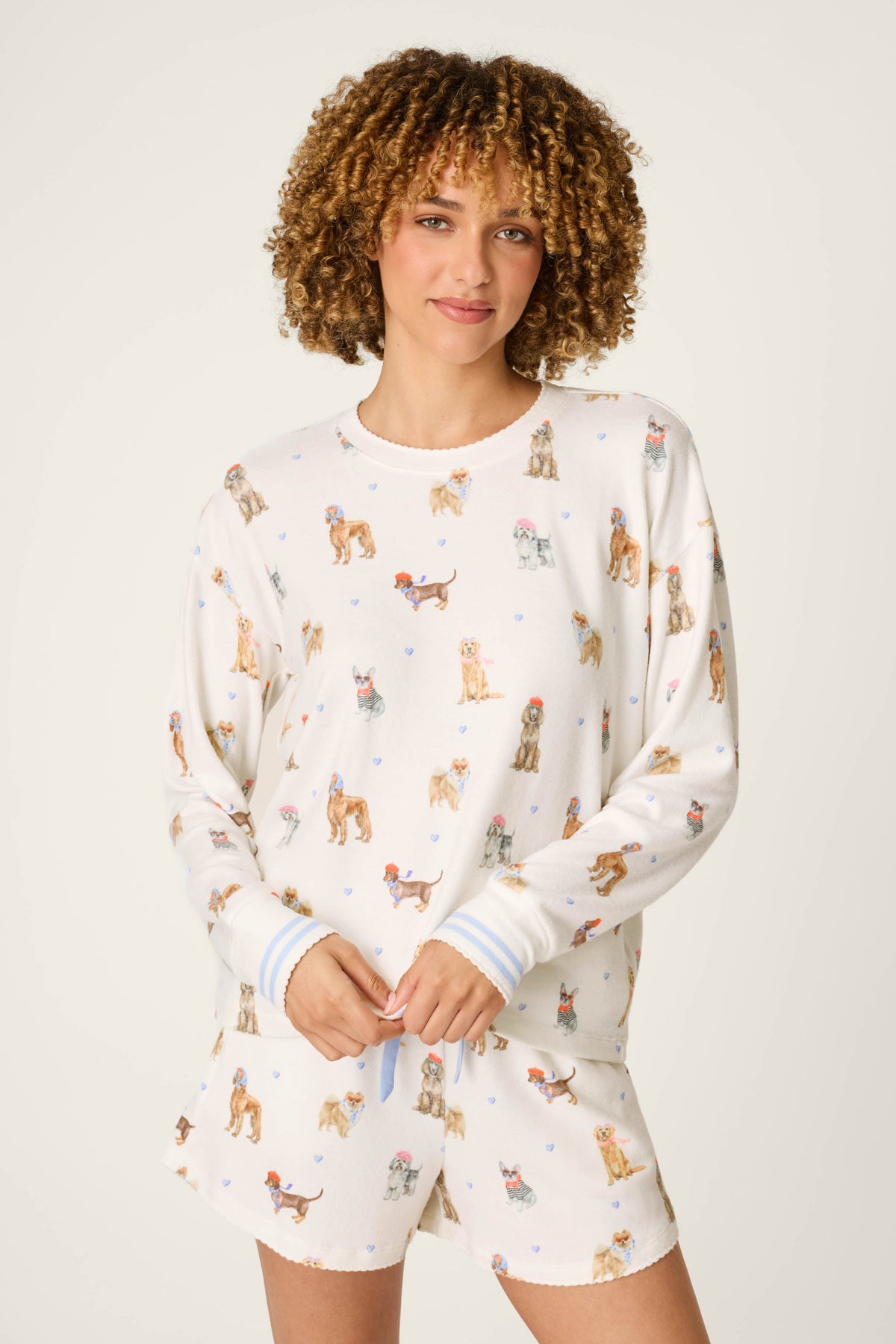 Meet Me in Pawris Dog Print Long Sleeve Top - IVORY
