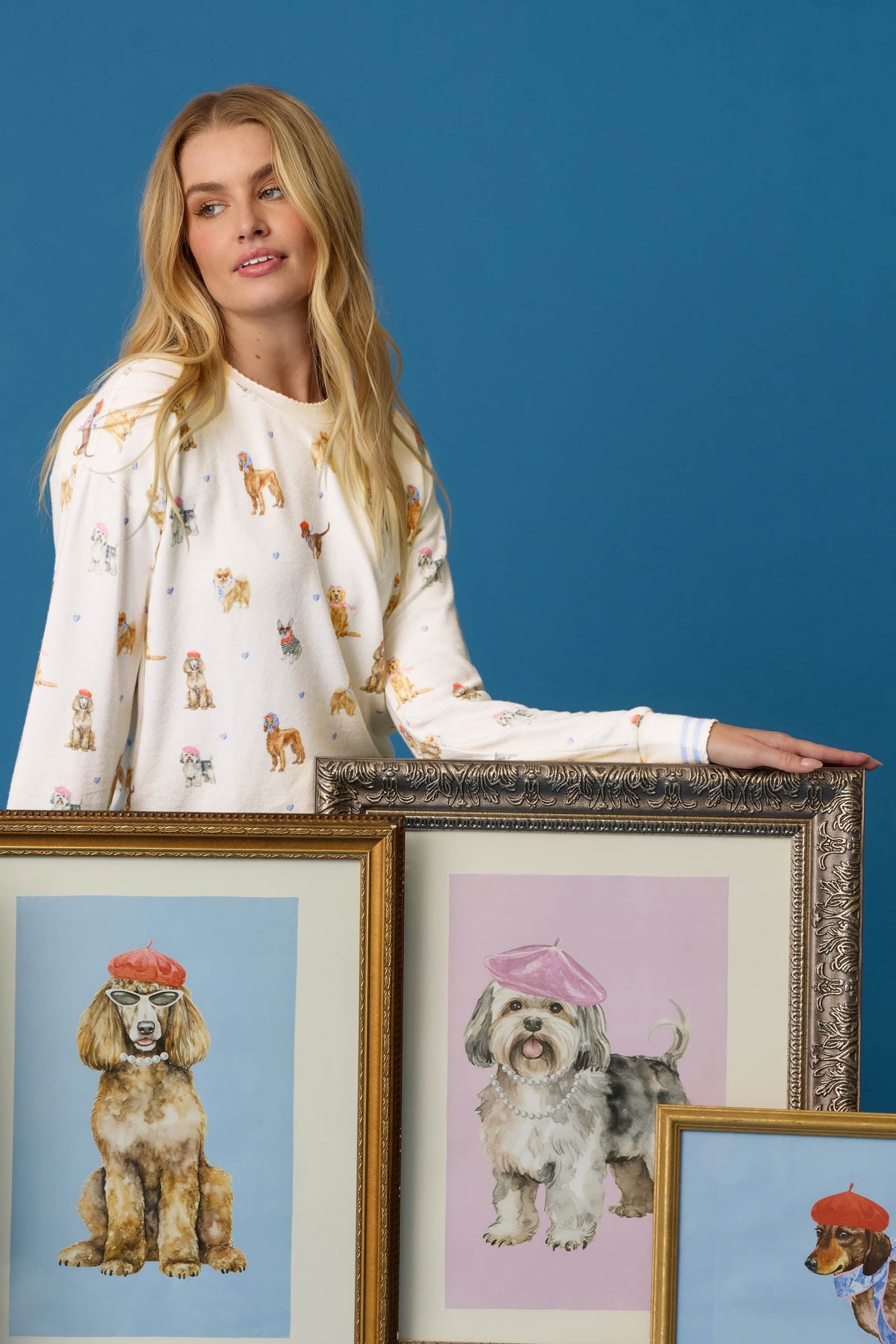 Meet Me in Pawris Dog Print Long Sleeve Top - IVORY