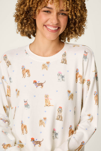 Meet Me in Pawris Dog Print Long Sleeve Top - IVORY