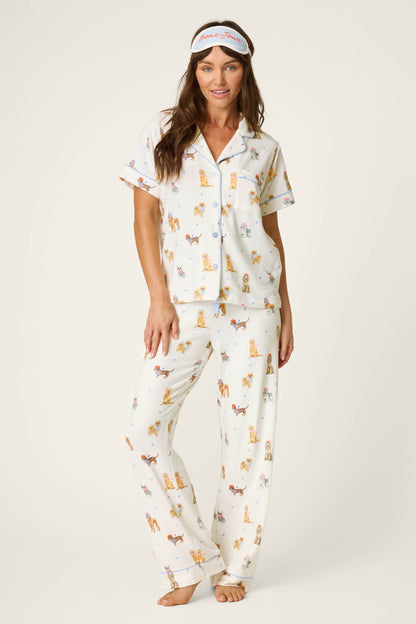 Meet Me in Pawris Dog Print 3-Piece PJ Set - IVORY