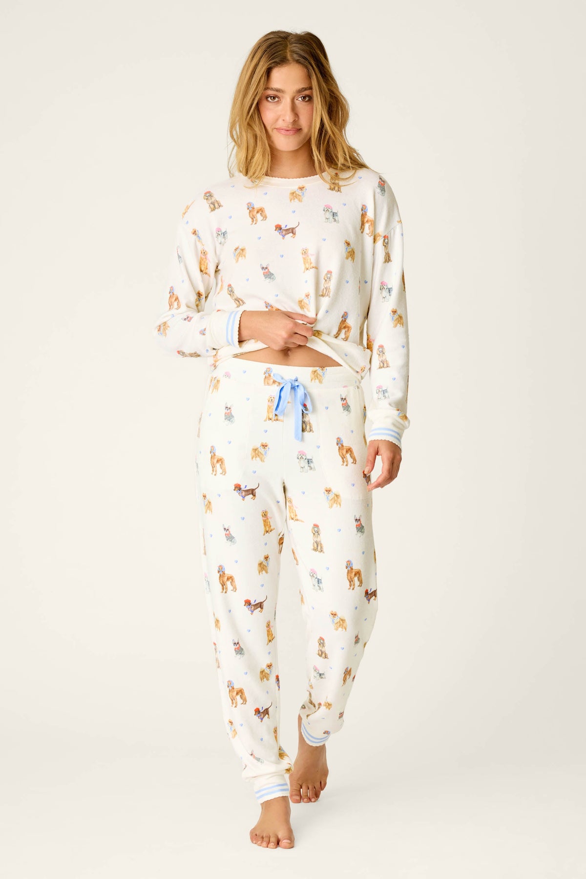 Meet Me in Pawris Dog Print Jogger Pajama Pants - IVORY