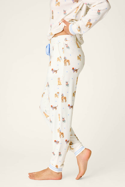 Meet Me in Pawris Dog Print Jogger Pajama Pants - IVORY