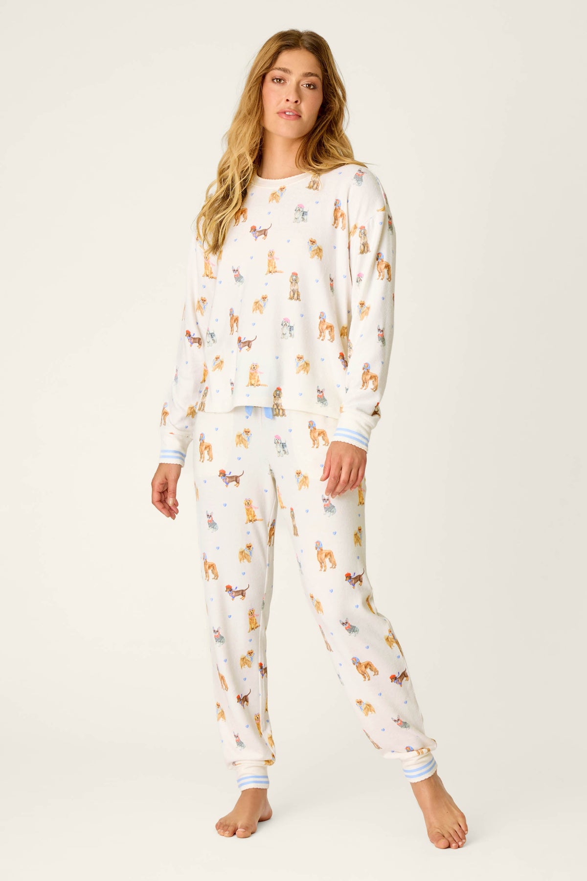 Meet Me in Pawris Dog Print Long Sleeve PJ Set - IVORY