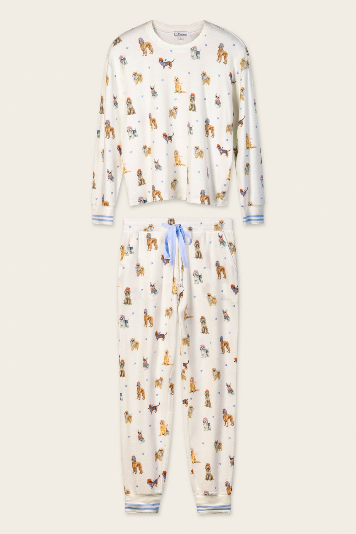 Meet Me in Pawris Dog Print Long Sleeve PJ Set - IVORY