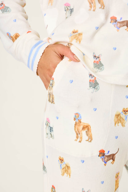 Meet Me in Pawris Dog Print Long Sleeve PJ Set - IVORY